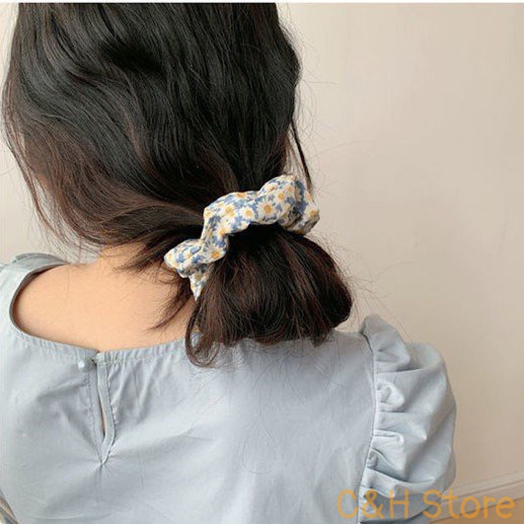 Dây cột tóc Scrunchies vải lưới hoa cúcDây buộc tóc vải lụa hoa cúc dễ thương cá tính phong cách Ulzzang Hàn Quốc CT1
