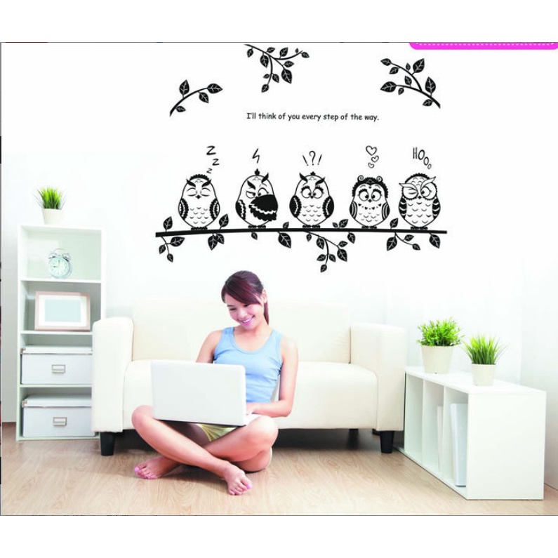 Decal trang trí tường - Những chú cú mèo đen