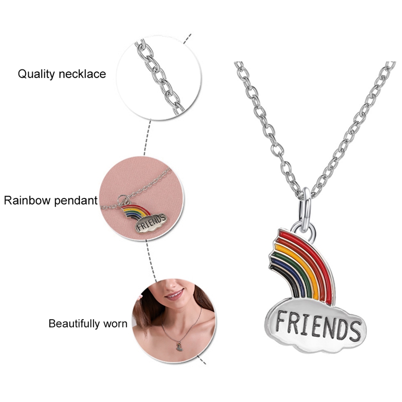 Dây chuyền mặt mảnh ghép hình đám mây cầu vồng và chữ Best Friend độc đáo