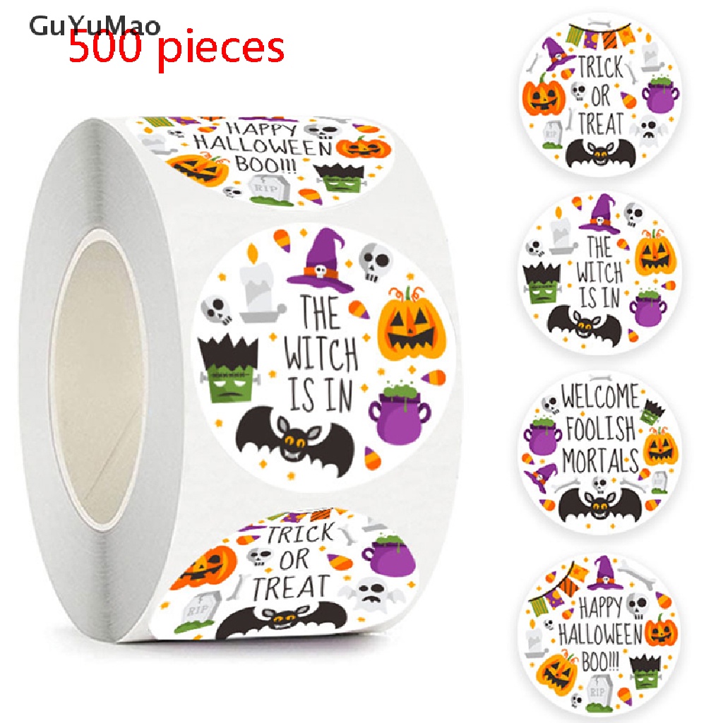Bộ 500 Miếng Dán Trang Trí Túi Bánh Kẹo Phong Cách Halloween