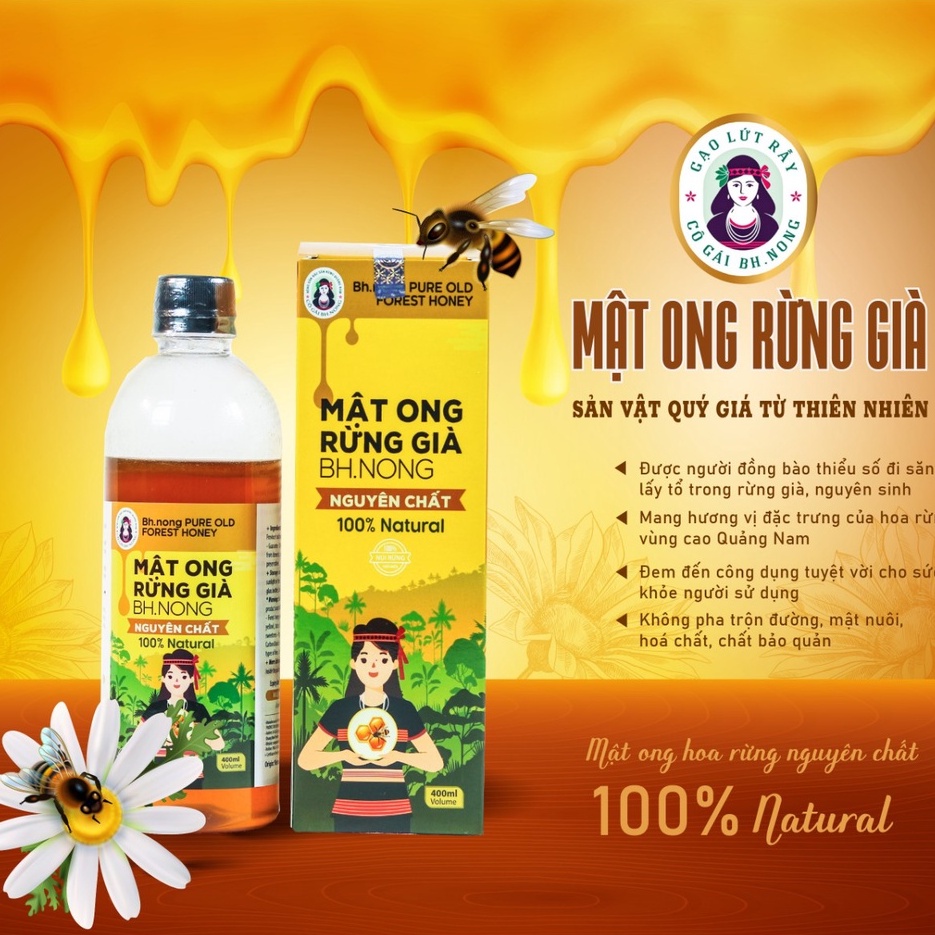 Mật Ong Rừng Nguyên Chất Quảng Nam 100% Tự Nhiên Tăng Sức Đề Kháng Cô Gái Bhnong Chai 400ml