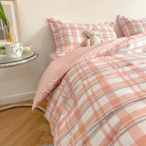 Bộ chăn ga Cotton Poly chăn ga Hàn Quốc hồng vintage đủ size miễn phí bo chun