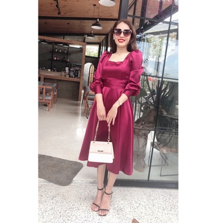 Đầm thiết kế cỏ vuông tay bồng, Chất liệu phi lụa, Hàng cao cấp - DiciStyle