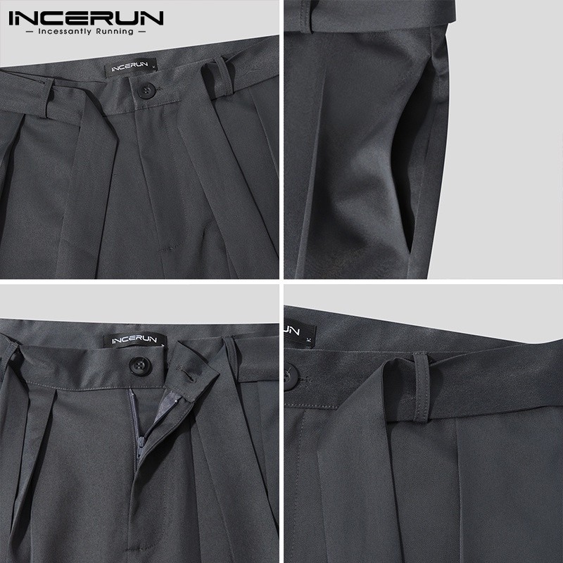 Quần dài INCERUN mềm thẳng màu đơn sắc thời trang đơn giản cho nam