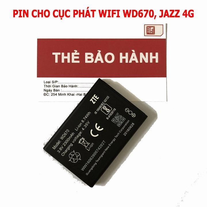 Pin ZTE WD670 2300mAh cho cục phát wifi di động Pin Nguyên Zin Bóc Máy Siêu Bền wi-pod wd670, jazz 4g