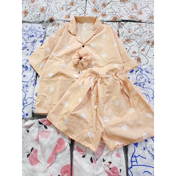 Bộ Pijama Hình Cộc Tay Nữ Tặng Kèm Dây Buộc Tóc Scruncies,Bộ Đồ Mặc Nhà Siêu Kute Ulzzang Hot Hit(Ảnh Thật) | BigBuy360 - bigbuy360.vn