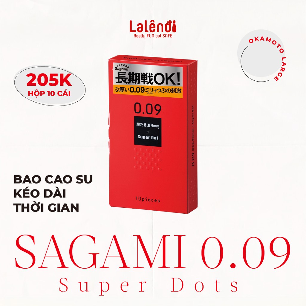 Bao cao su Sagami 0.09 Super Dots kéo dài thời gian, có gai (10 bao/hộp) | Lalendi Store