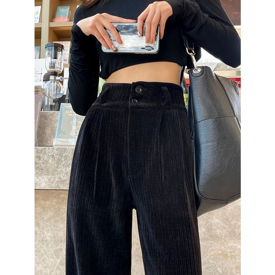 SUXI Quần ống rộng lưng cao màu trơn phong cách Hàn Quốc thời trang cho nữ