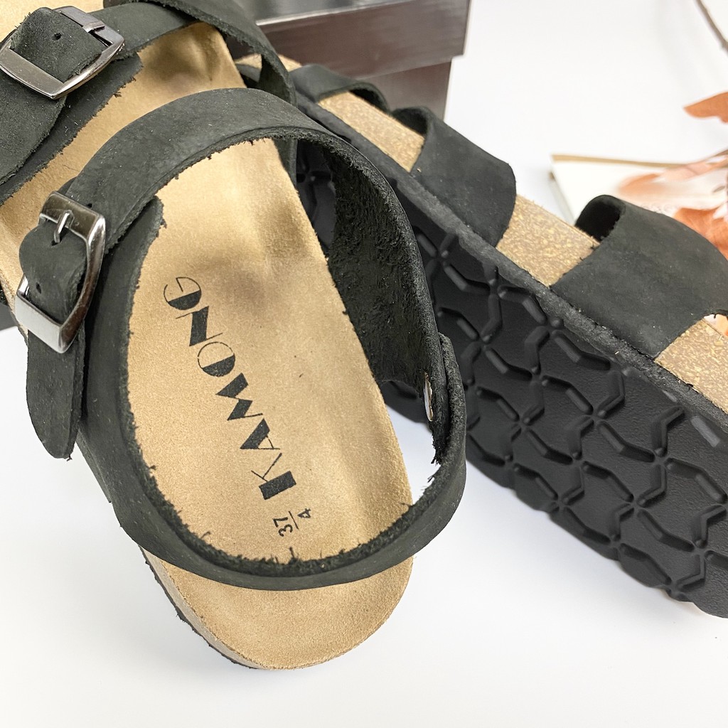 Sandal nữ xỏ ngón đế trấu cao cấp KAMONG BM001BL