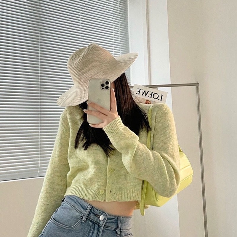 Áo khoác Cardigan dệt kim màu xanh bơ phong cách Hàn Quốc thời trang xuân hè cho nữ