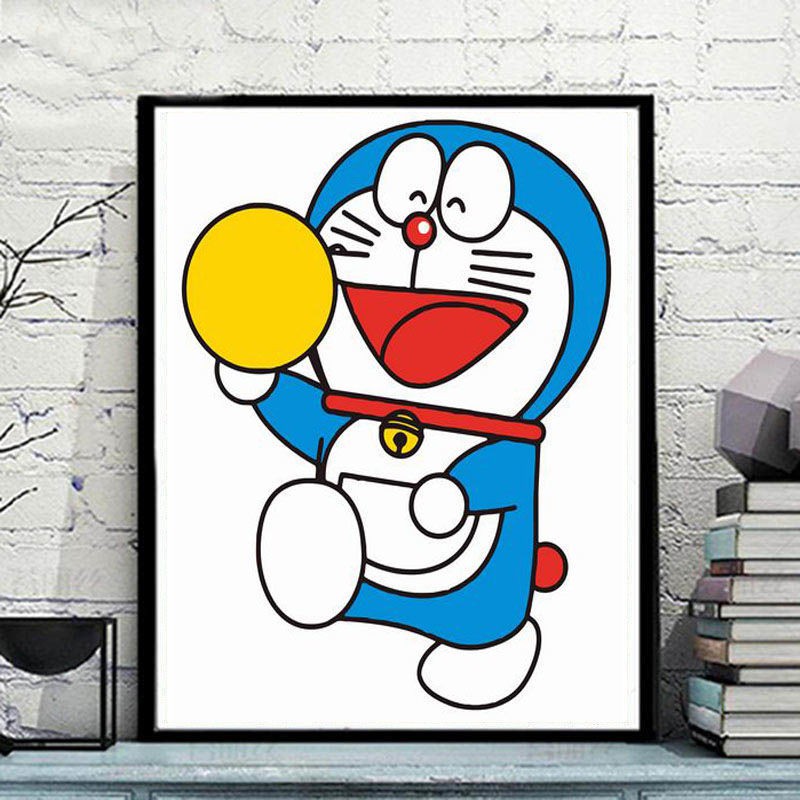 Tranh Sơn Dầu Trang Trí Hình Doraemon Kèm Cọ Vẽ Diy