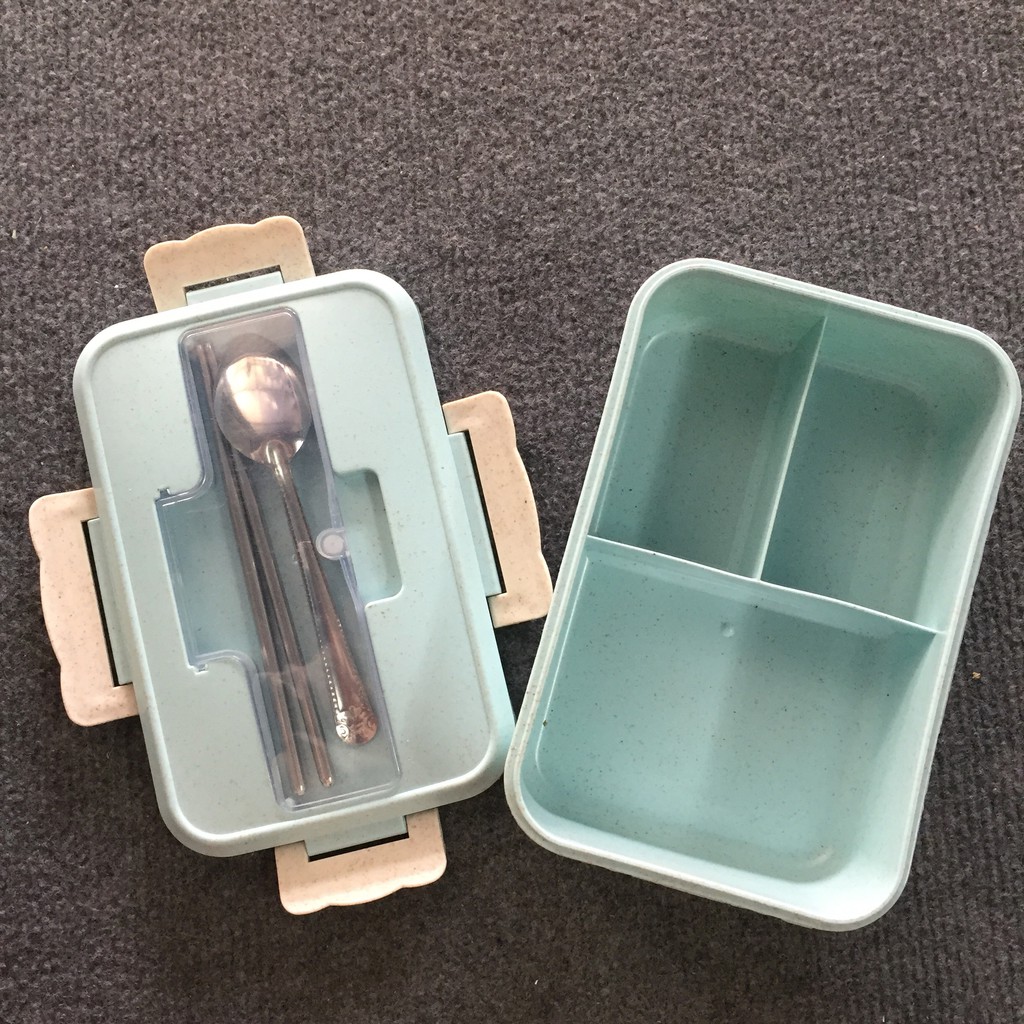 Hộp Đựng Cơm Lúa Mạch 3 Ngăn kèm đũa thìa inox | BigBuy360 - bigbuy360.vn