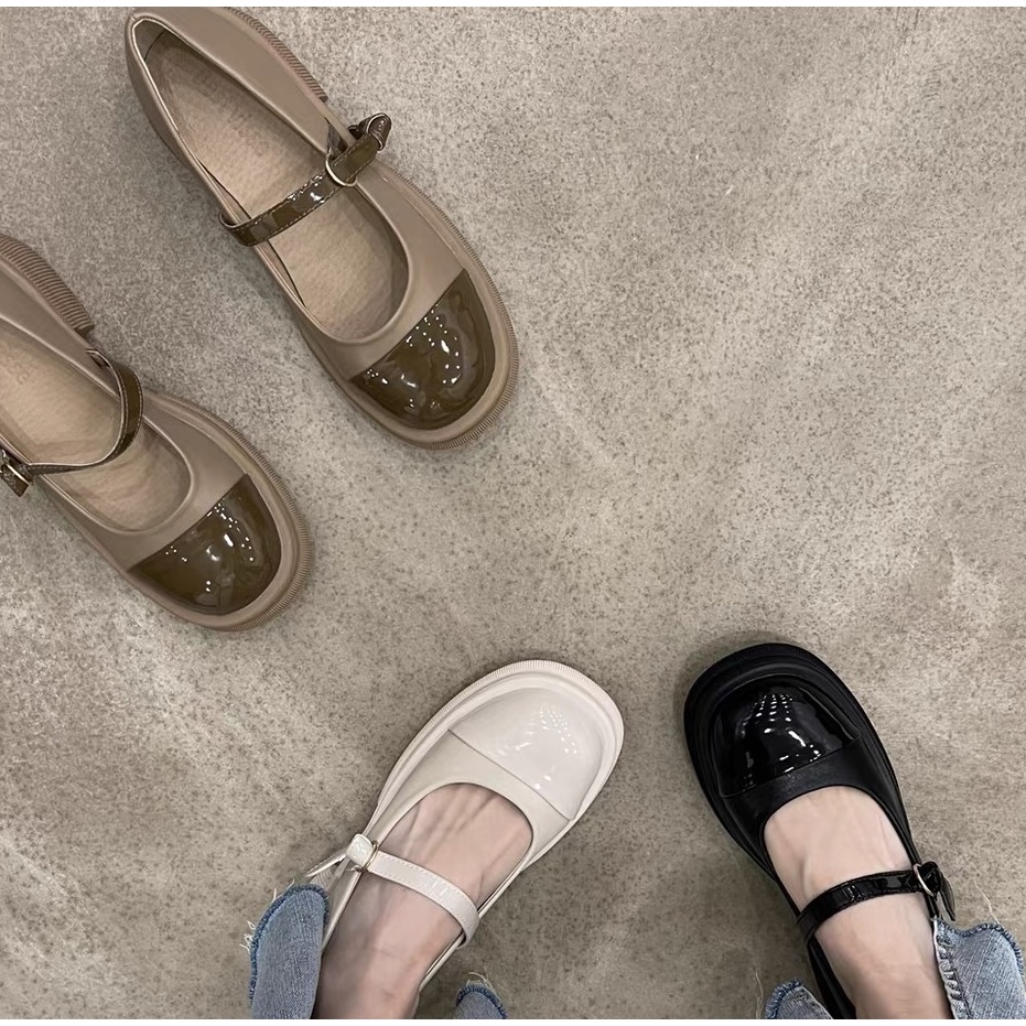 Giày búp bê dây cài đế cao 3p, giày nữ dáng lolita đáng yêu quai ngang dễ phối đồ