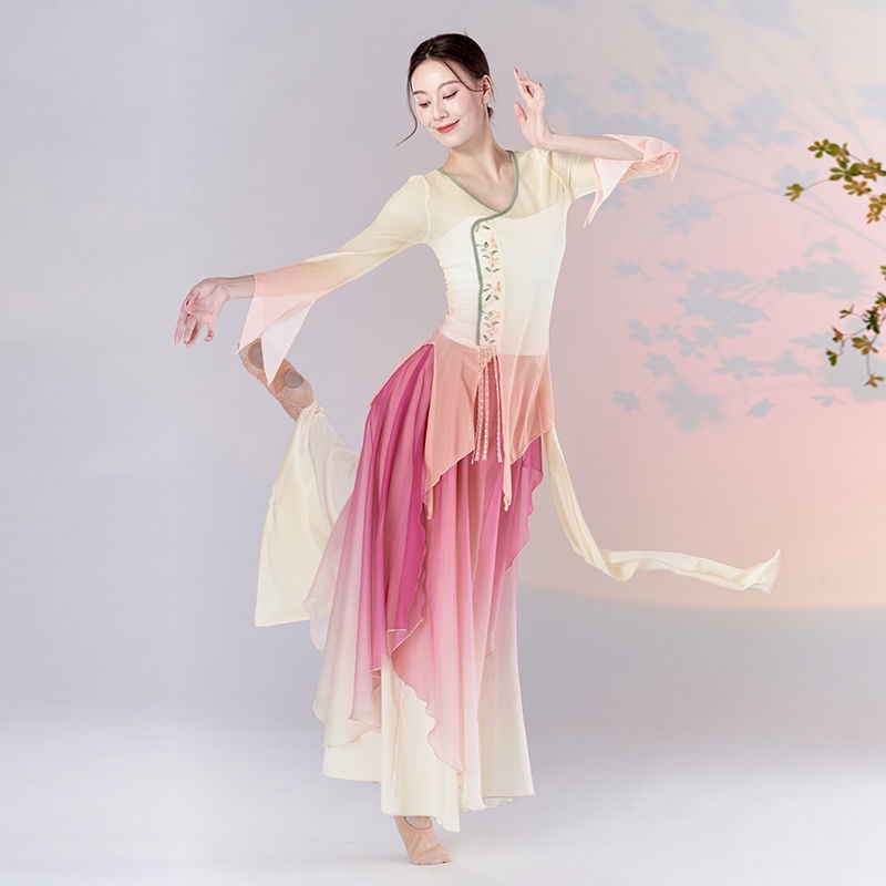 [M &amp; E] Trang Phục Sườn Xám Cách Tân Múa Bụng Cổ Điển Thêu Hoa Rhyme Màu Gradient Trung Quốc Thanh Lịch Cho Nữ &amp; - &amp;