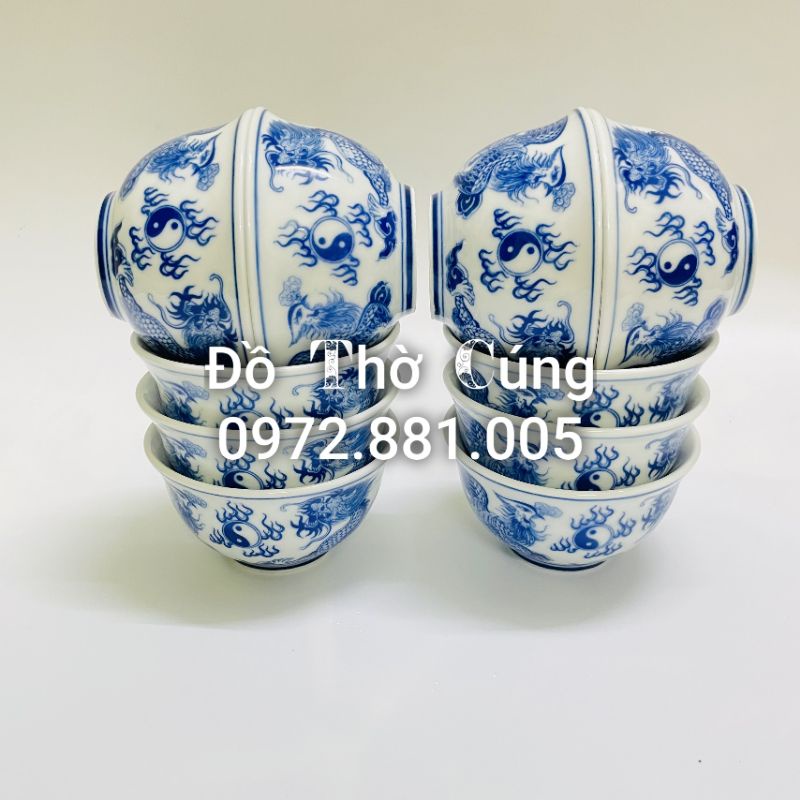 Bát cúng cơm thờ rồng - phượng men Lam / Hàng Cao Cấp