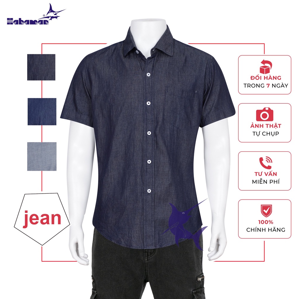 Áo sơ mi nam jean ngắn tay cao cấp pious SMJ03010