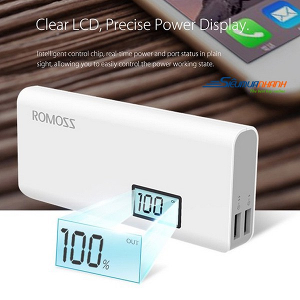 Xả kho Pin Dự Phòng Romoss Plus 10400mAh LCD Tốt