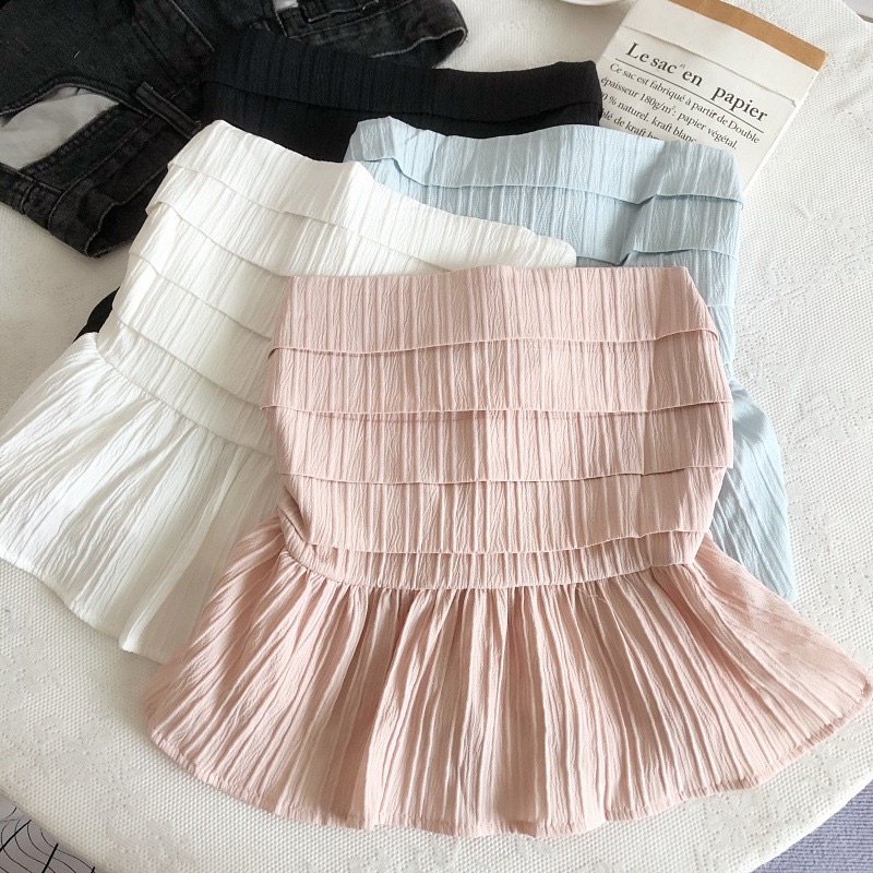 Áo Ống Cúp Ngực Xếp Ly Phối Bèo Bo Chun Sau, Áo Quây Ngực Croptop Kiểu Dáng PepLum