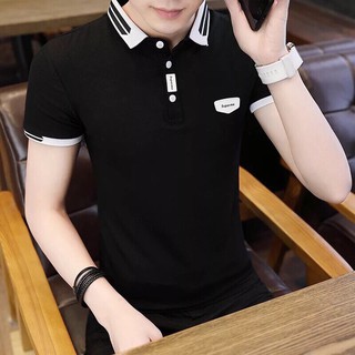 áOThun Nam đen ngắn tay Áo Thun Nam Cổ Bẻ Đen Họa Tiết LoGo Kiểu Hàn Quốc 01