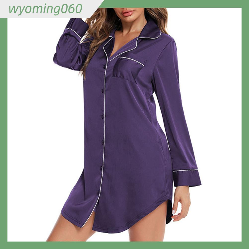 Áo Sơ Mi Ngủ Tay Dài Dáng Rộng Co Giãn Thoải Mái Thân Thiện Với Da Dành Cho Nữ