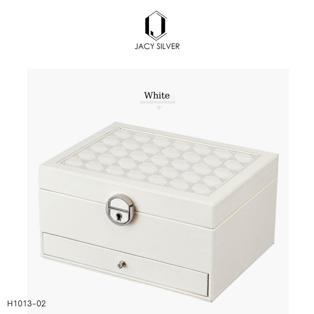 Hộp da đựng trang sức nắp trần chỉ trám cao cấp, hộp 3 tầng đựng dây chuyền, nhẫn, khuyên tai, lắc tay, đồng hồ H1013