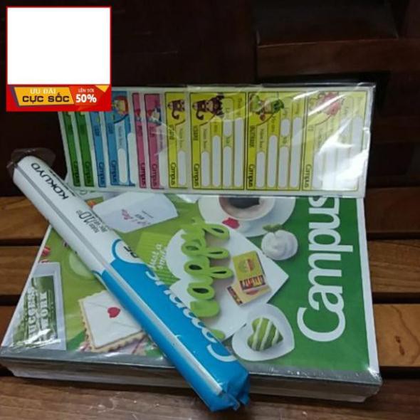 BỘ 10 QUYỂN VỞ CAMPUS 80 TRANG CÓ SẴN NHÃN VỞ VÀ BỌC VỞ