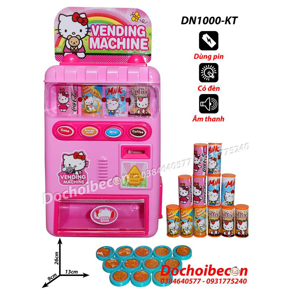 Máy bán nước tự động Kitty Vending Machine DN1000-KT - Dùng pin, có đèn âm thanh