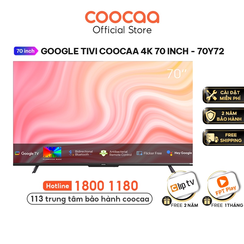 Smart Google Tivi Coocaa 4K 70 Inch - Model 70Y72 - Miễn phí lắp đặt