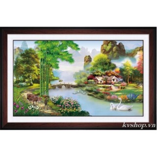 Tranh gắn đá phong cảnh làng quê df2635 ( chưa gắn 80x50cm)