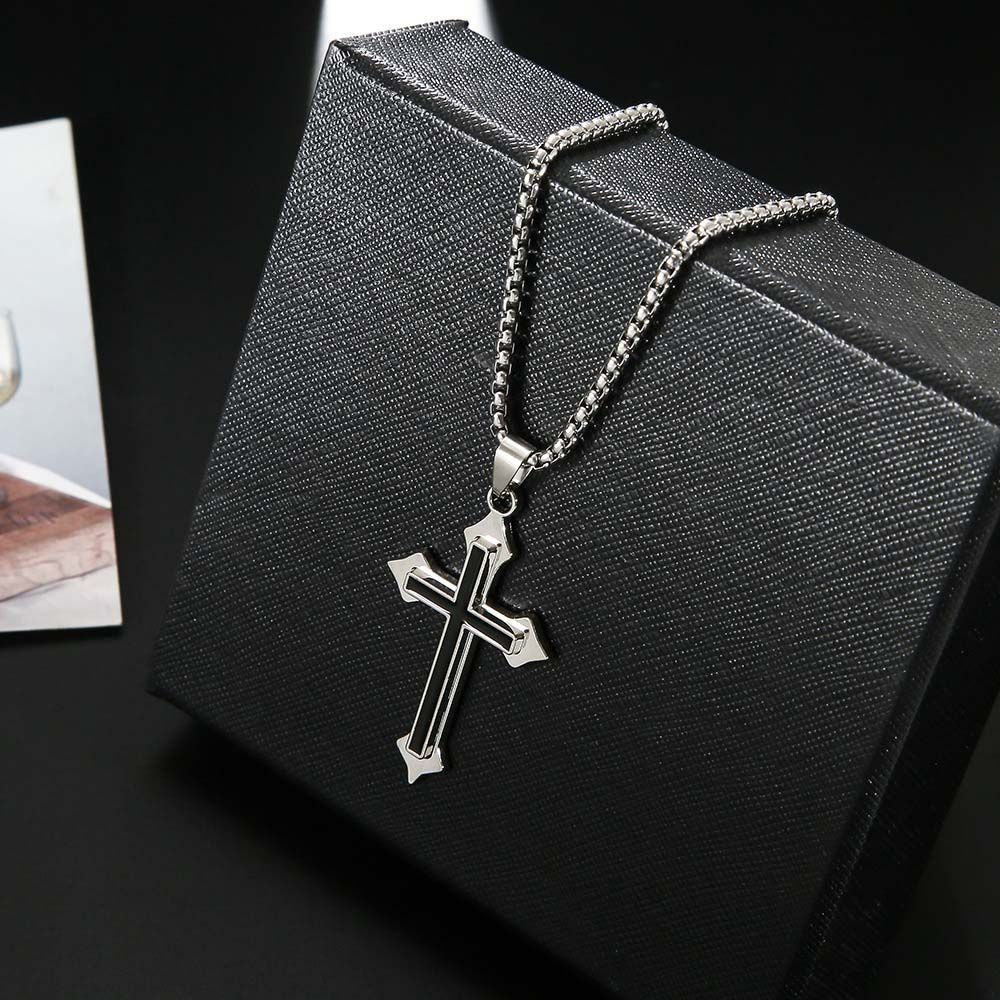 ALLGOODS Fashion Men Necklaces Gothic Clavicle Chains Cross Necklaces Punk Stainless Steel Cool|Color Street Style Vintage Cross Pendants/Multicolor