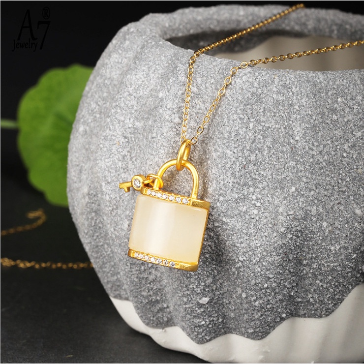 Bộ Vòng cổ Bạc S925 Mặt Ngọc Bích Trắng Cổ Điển Lâu Trôi Nhiều Màu Sắc Tùy Chọn Cho Nữ