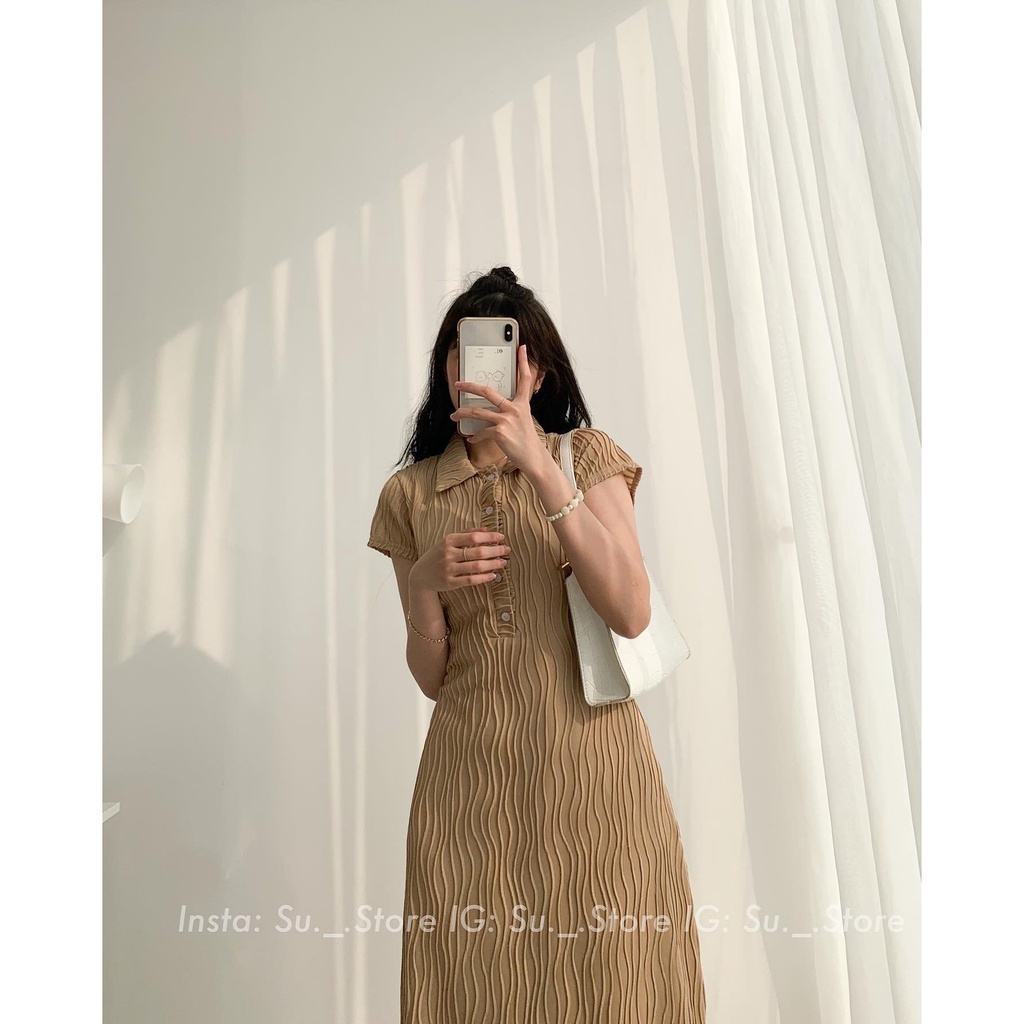 Set váy cổ polo cúc dọc đan dây lưng kèm váy dây cổ yếm S335 SUSTORE