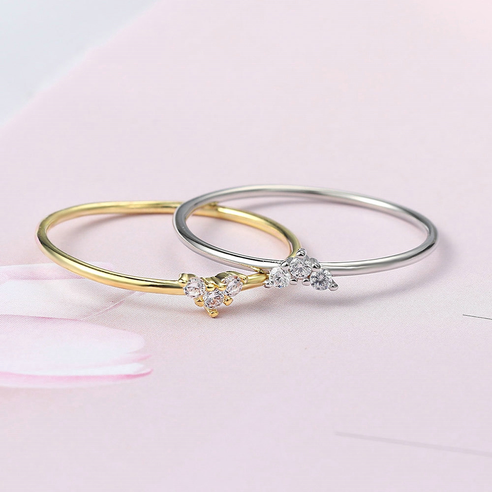 ZHOUYANG Ánh sáng Yellow Gold Zircon khoan Slim Love Heart Vòng For the phụ nữ cô gái sinh nhật Đảng quà tặng trang sức ngón đeo nhẫn KAR173