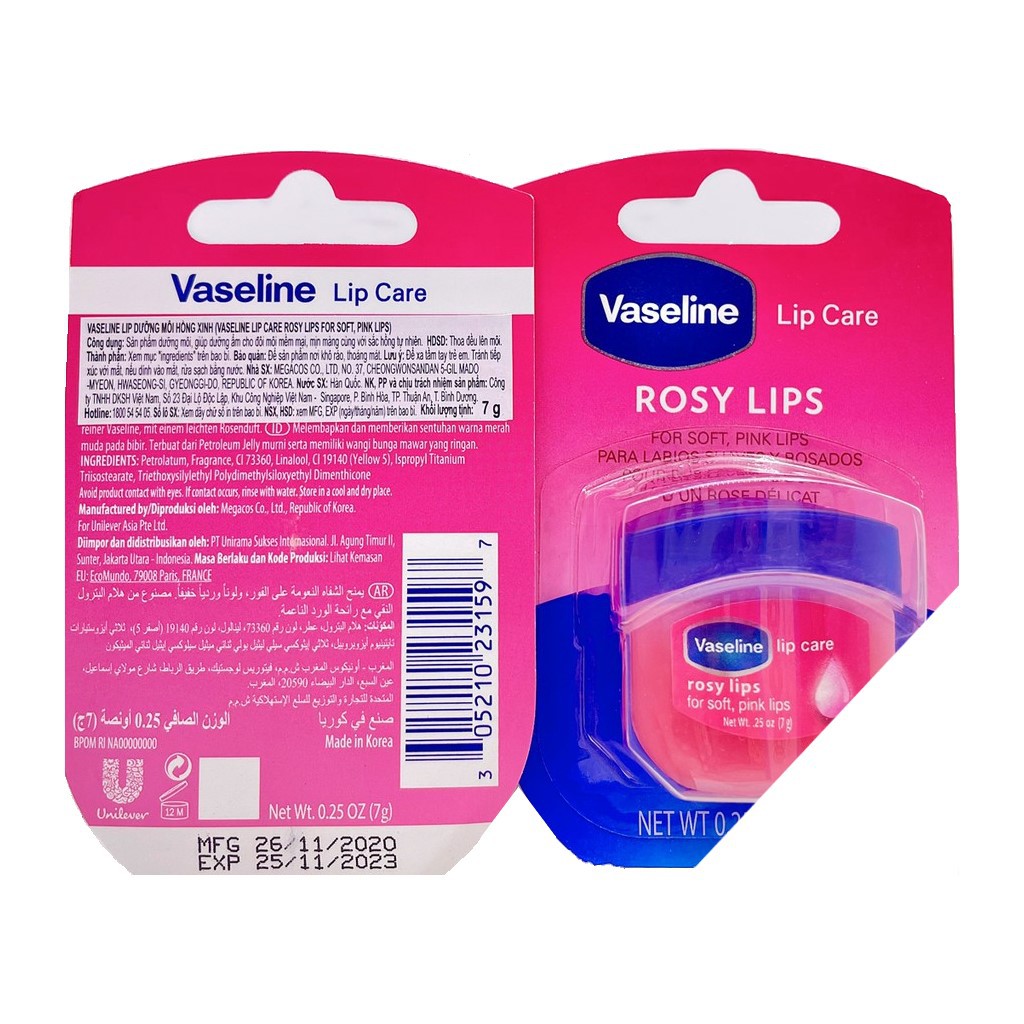 Sáp Dưỡng Môi Vaseline Lip Care dưỡng môi hồng xinh, mềm mịn, ngọt ngào KOREA 7g/ Hũ