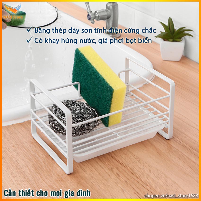 ㍿✣✎Kệ đựng đồ rửa bát bằng thép dày sơn tĩnh điện cứng chắc (hàng nhập khẩu) có khay hứng nước, giá phơi bọt biển