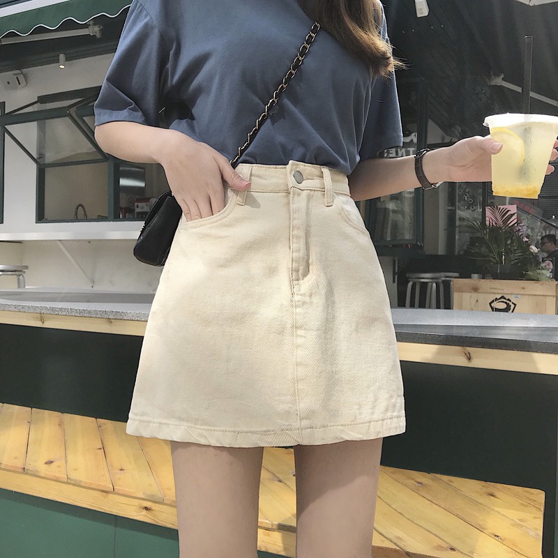 Xiaozhainv Chân váy chữ A lưng cao kiểu dáng đơn giản phong cách Hàn Quốc cho nữ