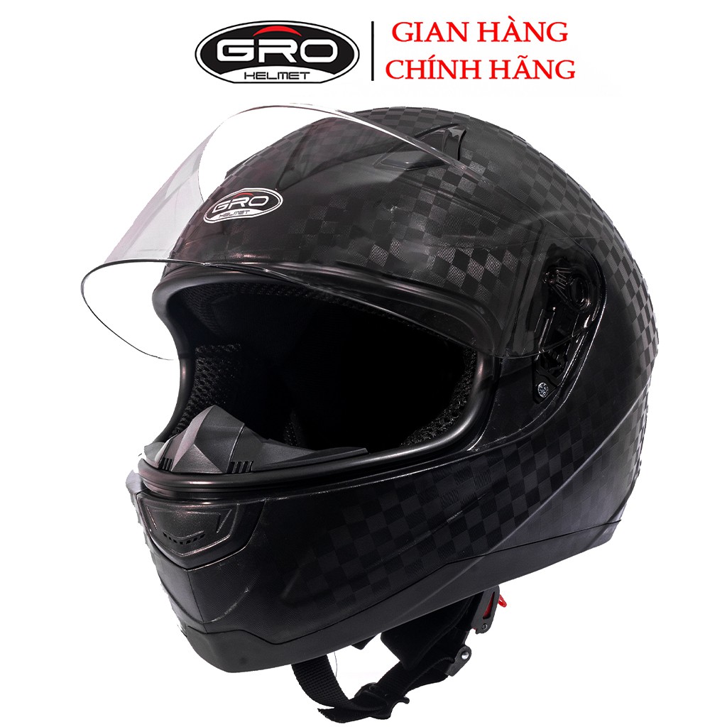 Mũ bảo hiểm fullface GRO ST20 sơn vân Carbon đen siêu chất, mạnh mẽ cho nam - hàng chính hãng