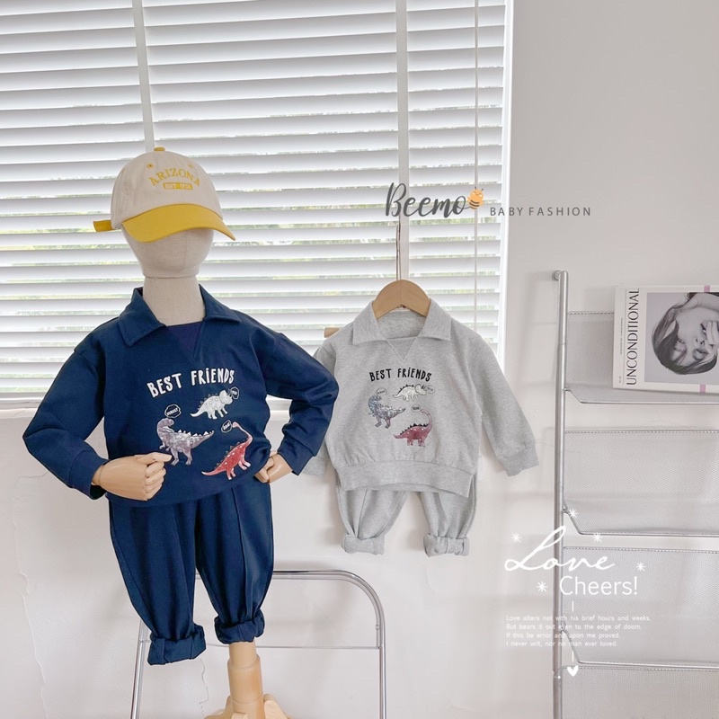 Bộ Polo khủng long dài tay bé trai