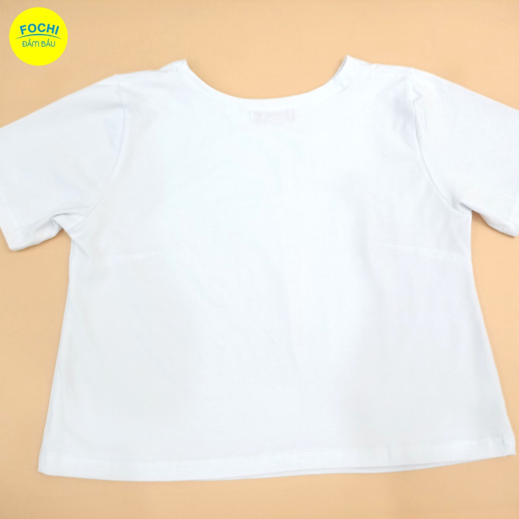 Áo Bầu Cotton Tay Cộc FOCHI -  Áo Croptop Trẻ Trung, Kết Hợp Được Nhiều Kiểu Yếm AB060