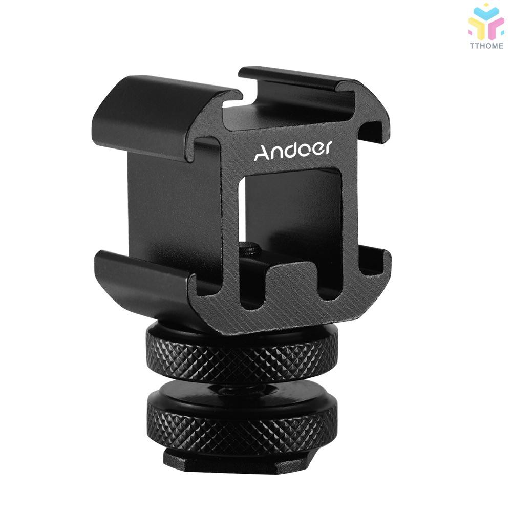 T&T Andoer 3 Cold Shoe Mount Adapter On-Camera Mount Adapter for Canon Nikon Sony DSLR Camera for LED Video Light Microp