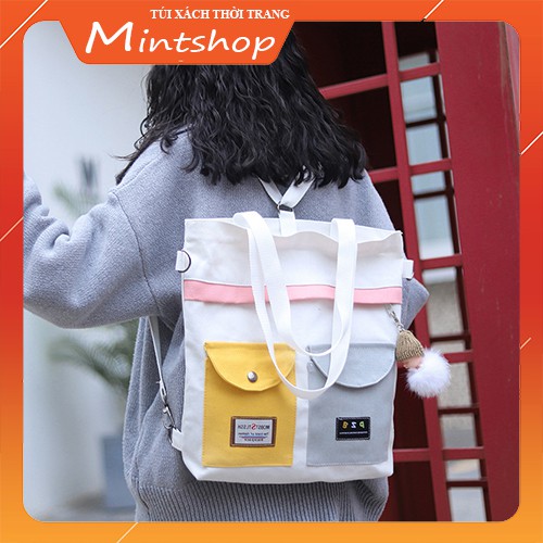 TÚI TOTE, TÚI VẢI CANVAS ĐEO VAI ĐEO CHÉO SIZE A4 PHỐI MÀU ĐẸP AT71