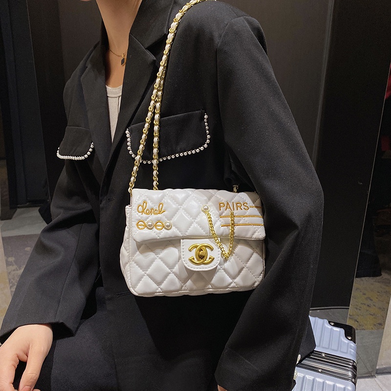 Túi Đeo Chéo Hình Vuông Cỡ Nhỏ 2022 Đính Ngọc Trai Màu Vàng Thời Trang Cho Nữ