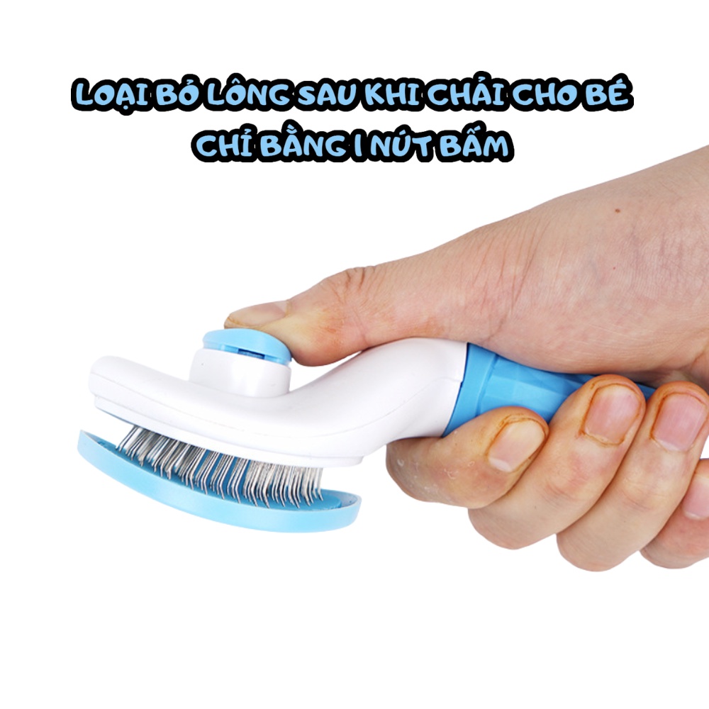 Lược chải lông chó mèo CLEAN có nút bấm tách lông thừa khỏi lược