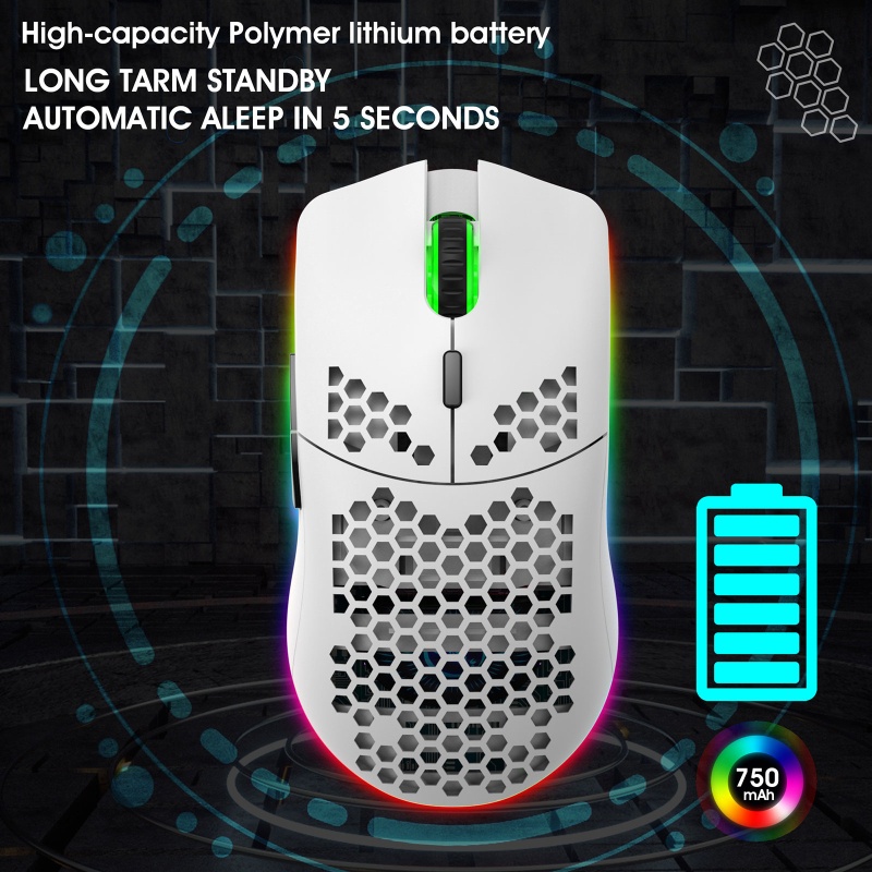Chuột không dây T66 thiết kế hình tổ ong tích hợp đèn nền RGB 2.4GHz có thể sạc lại USB cho văn phòng/tại nhà