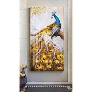 Tranh treo tường hiện đại phong thủy chim công chất liệu bóng kính hoặc vải canvas ZTU_41512