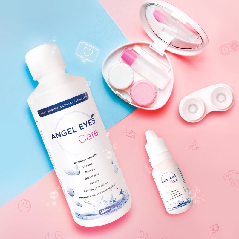 COMBO Nước Ngâm Lens 150ml + Nhỏ Mắt Lens 13ml Angel Eyes Aqua B5 | Nước ngâm kính + nhỏ mắt kính áp tròng cao cấp