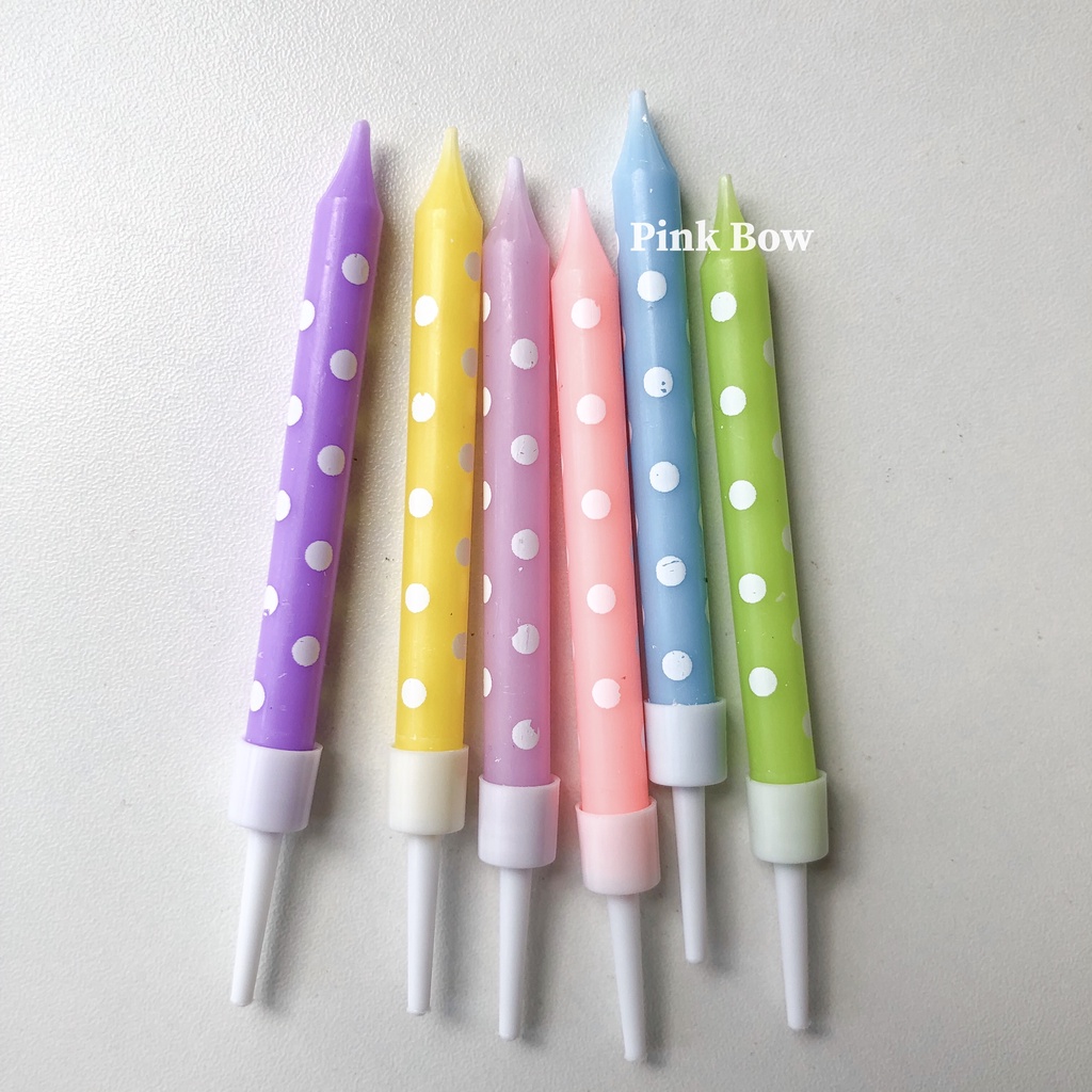 Nến chấm bi trang trí bánh kem sinh nhật đủ màu Pastel set 6c