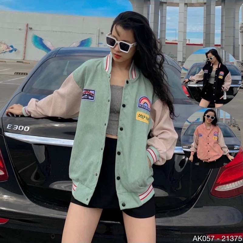 🌈𝐆𝐈𝐀́ 𝐗𝐔̛𝐎̛̉𝐍𝐆💢 057 Áo Khoác Kaki Nhung Gân Thêu Logo Nổi (Hình Thật)