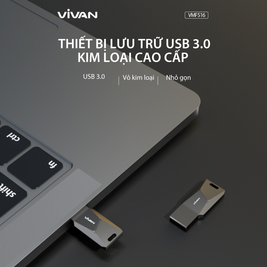 Thiết Bị Lưu Trữ USB 3.0 16GB/32GB VIVAN VMF516/VMF532 Kim Loại Cao Cấp Màu Xám