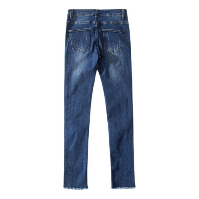 Quần jeans ống côn lai tua phối màu xuất Âu (có sẵn)